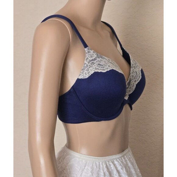 Victoria’s Secret Lined Perfect Coverage blue with lace trim Bra size 34D - Picture 2 of 5